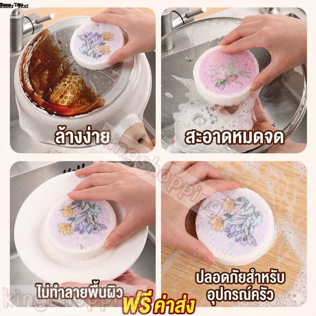 kingshopping(ร้านไทย)(YSHM06) ฟองน้ำล้างจานเยื่อไม้ไผ่ ฟองน้ำบีบอัดฟองน้ำเยื่อไม้ ลายการ์ตูน อเนกประสงค์ ขจัดคราบ