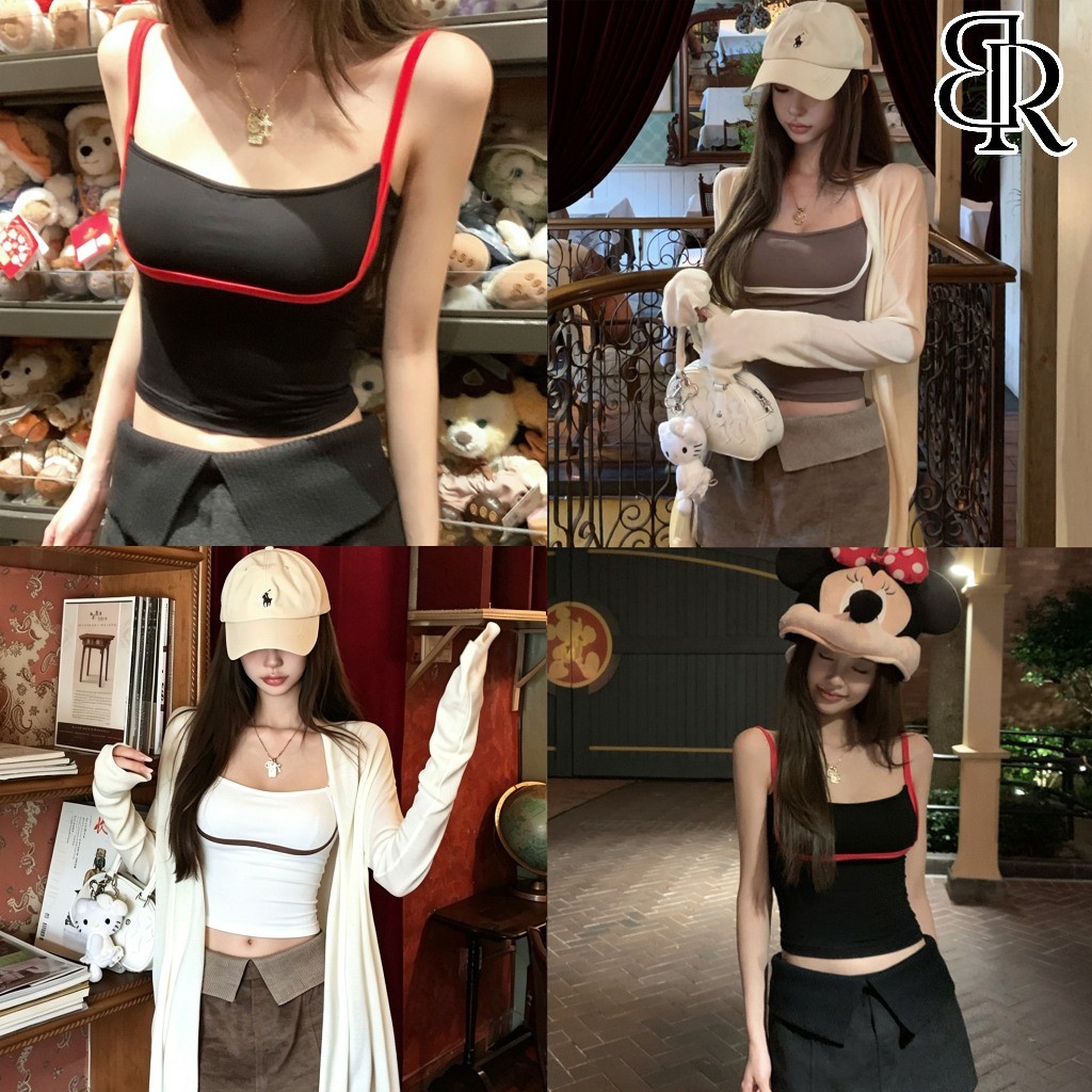 B&R พร้อมส่ง เสื้อกล้ามสายเดี่ยวทรงสั้นเข้ารูปรุ่นผู้หญิง เสื้อช่วยให้ผอม ดีไซน์ขอบสีตัด ใช้เป็นเสื้อในได้