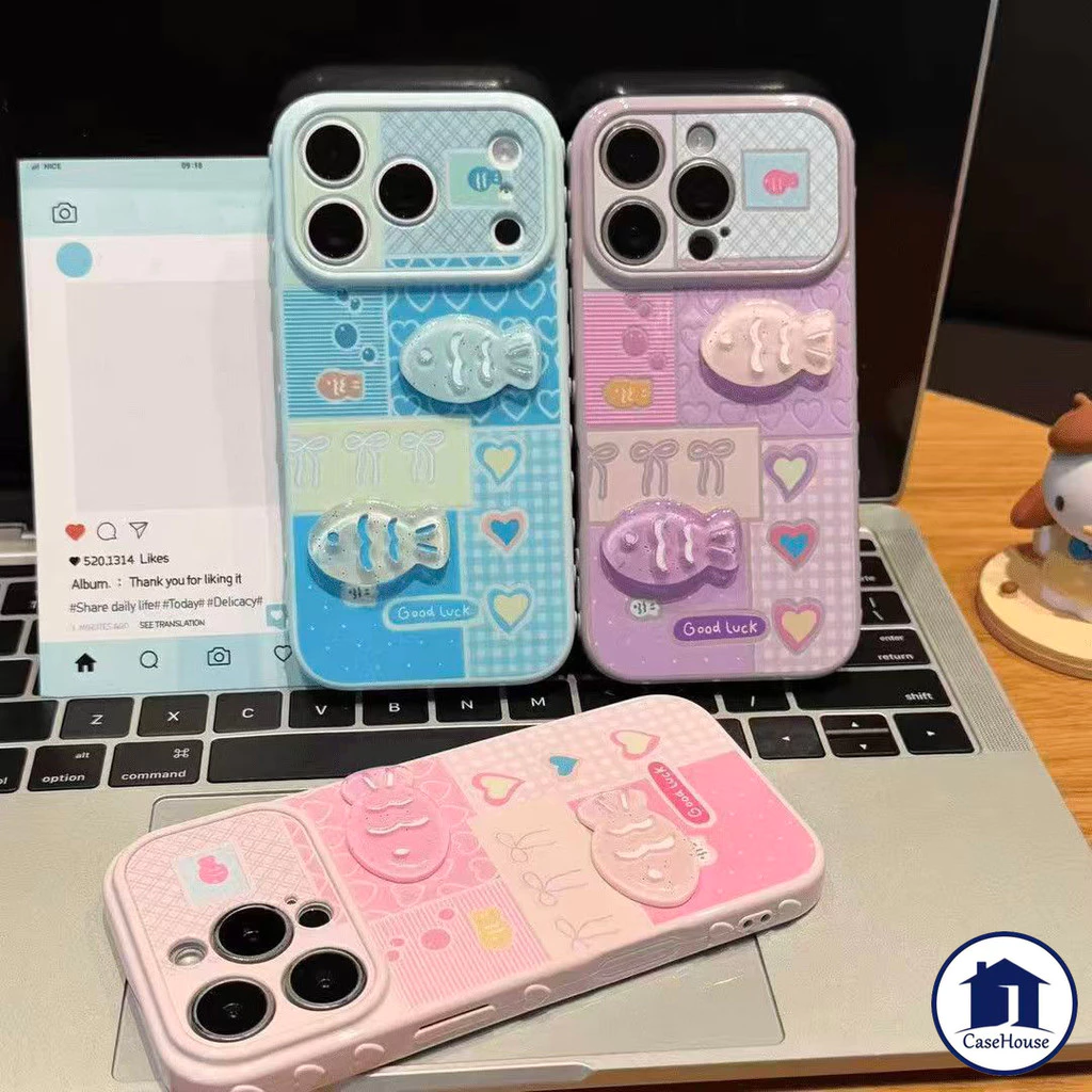 สำหรับ IPhone 16 7 8 15 Plus XR X XS Max Air 17 12 15 13 16 14 Proเคสหัวใจฟอง ตุ๊กตาปลาน่ารัก พร้อมตุ๊กตา สไตล์ฮิต