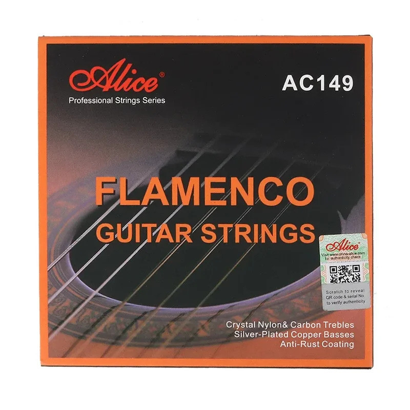 Alice AC149 สายกีตาร์ Flamenco คริสตัลไนลอนและคาร์บอน, การไขลานทองแดงชุบเศษไม้, เคลือบป้องกันสนิม