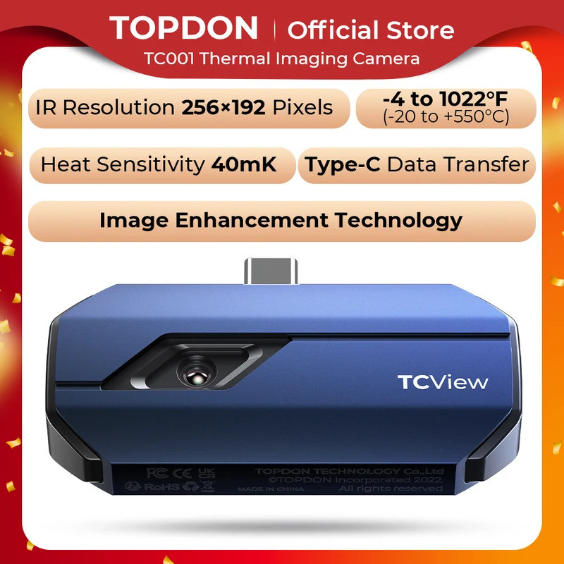 TOPDON TC001 กล้องถ่ายภาพความร้อน 256x192 IR ความละเอียดสูงอินฟราเรดภาพความร้อนอุณหภูมิมือถือสําหรับ