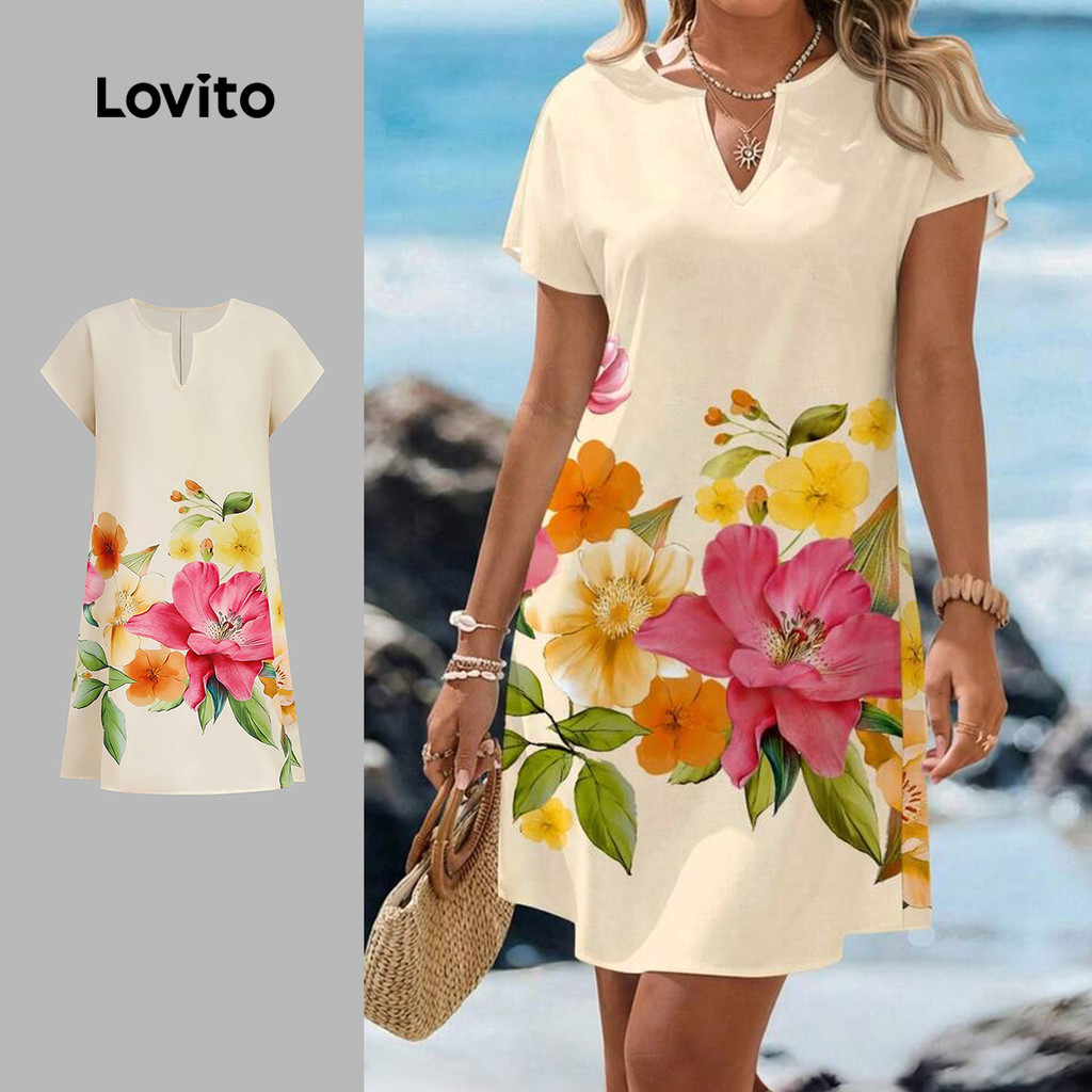 Lovito โบโฮ เดรสลาย ผ่าด้านหน้า เดรสสปริง/ซัมเมอร์ สําหรับผู้หญิง LBL34101