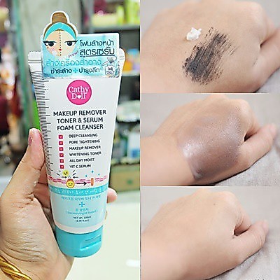 Cathy Doll โฟมล้างหน้า【สีฟ้า สูตรล้างเมคอัพ】Make Up Remover Toner & Serum Foam Cleanser 100ml.