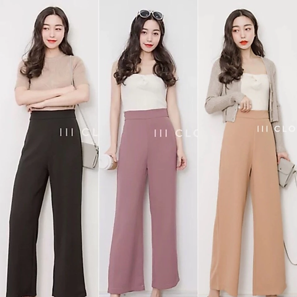 กางเกงขายาว lll Freesize lll PW501 เอวสูง มีขอบเอว ตีเกร็ดหน้า ทรงขากระบอกกลาง เนื้อผ้าวูลเวฟ ผ้านิ่ม ใส่สบาย