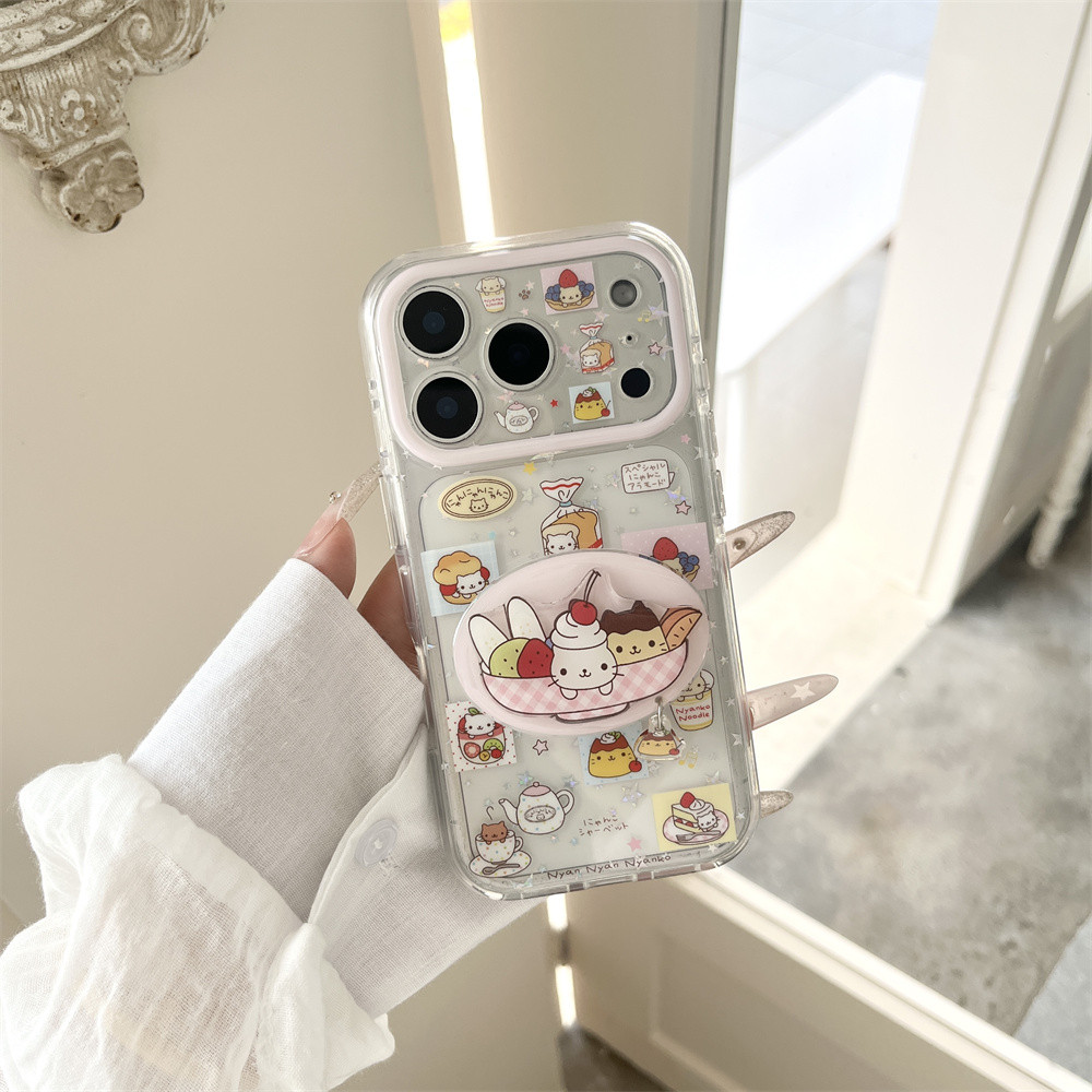 Fine Holeโปร่งใสStar cat ice Creamผู้ถือรูปไข่เหมาะสําหรับIphone17 Promaxเคสโทรศัพท์iPhone 16 Proขนาดเล็กสดNiche 15 Pro 17Pro anti DROPฝาครอบป้องกันกรณี