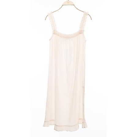 กรีน ค๊อตตอน ชุดนอนผ้าป่าน ติดลูกไม้ (ผ้าป่านมัสลิน) Green Cotton Ladies’ Long Dress Pajamas (Muslin