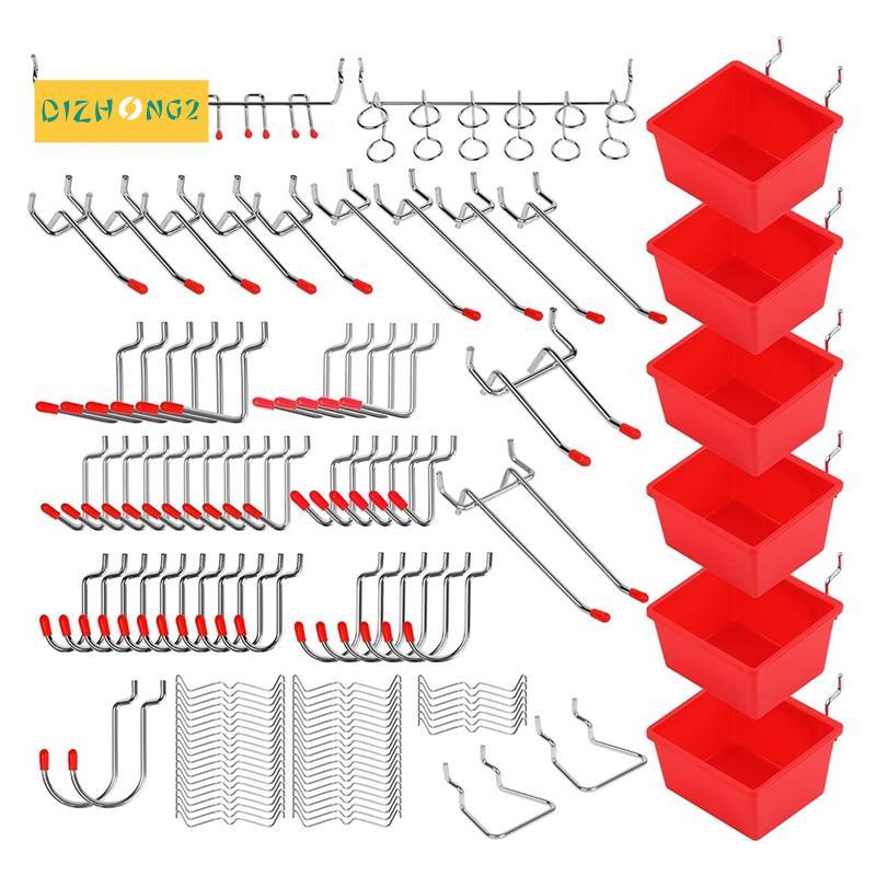 [dizhong2]121 ชิ้น Pegboard Hooks Set,อุปกรณ์เสริม Pegboard พร้อมตะขอโลหะ, Peg Organizer Accessories