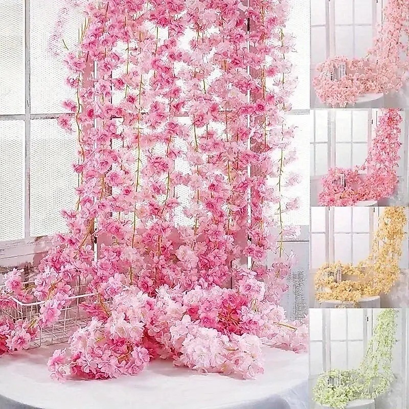 180 ซม.ประดิษฐ์ซากุระดอกไม้ Vine งานแต่งงานสวน Rose Arch ตกแต่งบ้านคริสต์มาสเจ้าสาวปลอมผ้าไหมสมุดภาพพืช