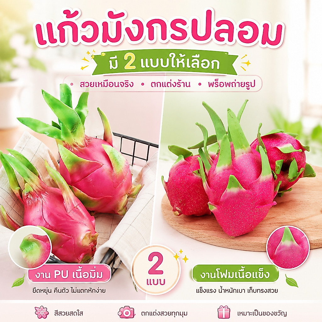 แก้วมังกรปลอม ตกแต่งบ้าน ร้านค้า ผลไม้จำลอง พร็อพถ่ายรูป ตกแต่งร้านผลไม้ คาเฟ่ บ้าน ห้าง ซุ้มโชว์สินค้า ดูสดใหม่ตลอดวัน