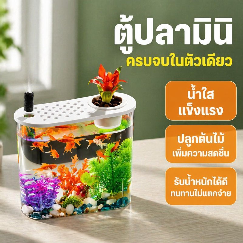 ตู้ปลาพลาสติกใส ตู้ปลาเล็ก เลี้ยงปลากัด ปลาทอง โหลปลาใส ตั้งโต๊ะ แต่งบ้าน แต่งออฟฟิศ 16 19 22