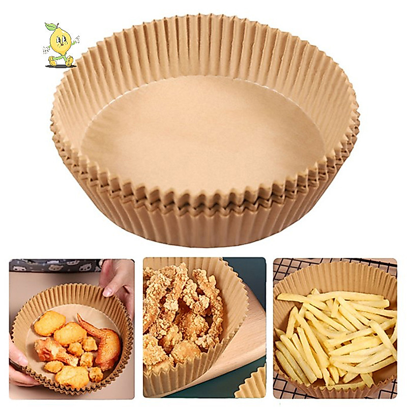 [mozh ] Air Fryer กระดาษซับแบบใช ้ แล ้ วทิ ้ ง Non-Stick Mat Steamer Round Paper Baking Mats [TH ]