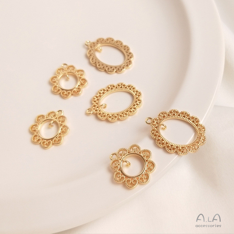 14K Gold-clad สี Retention ทองแดง-clad ทองแท้ลูกไม้ Hollow แขวนกรอบจี้ต่างหูสร้อยคอจี้ diy เครื่องปร