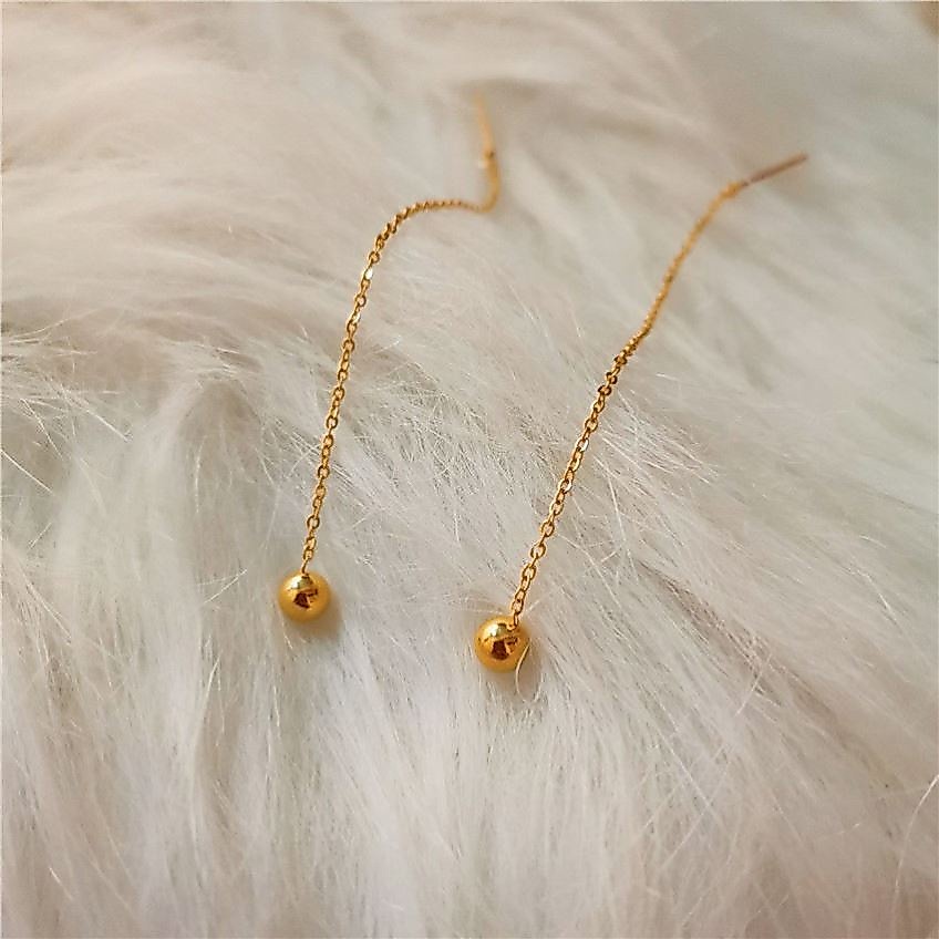 เวอร์ชั่นเกาหลีไทเทเนียมเหล็ก 18K Simple Non-Fade ลูกปัดหู Influencer Classy Glossy ขนาดเล็ก Golden Bean ต่างหูต่างหูหญิง ins