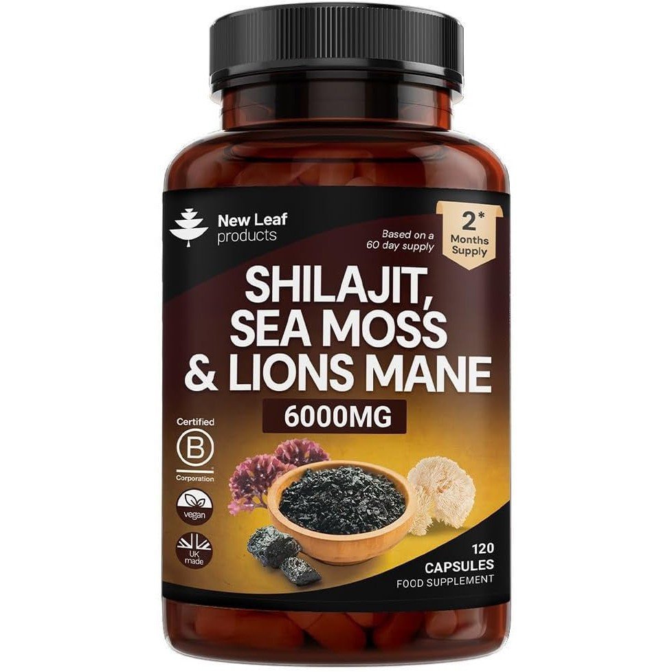 Shilajit Seamossl Lions Mane Capsules 6000mg - High Strength Complex - 60% Fulvic Acid Shilajit, Iri
