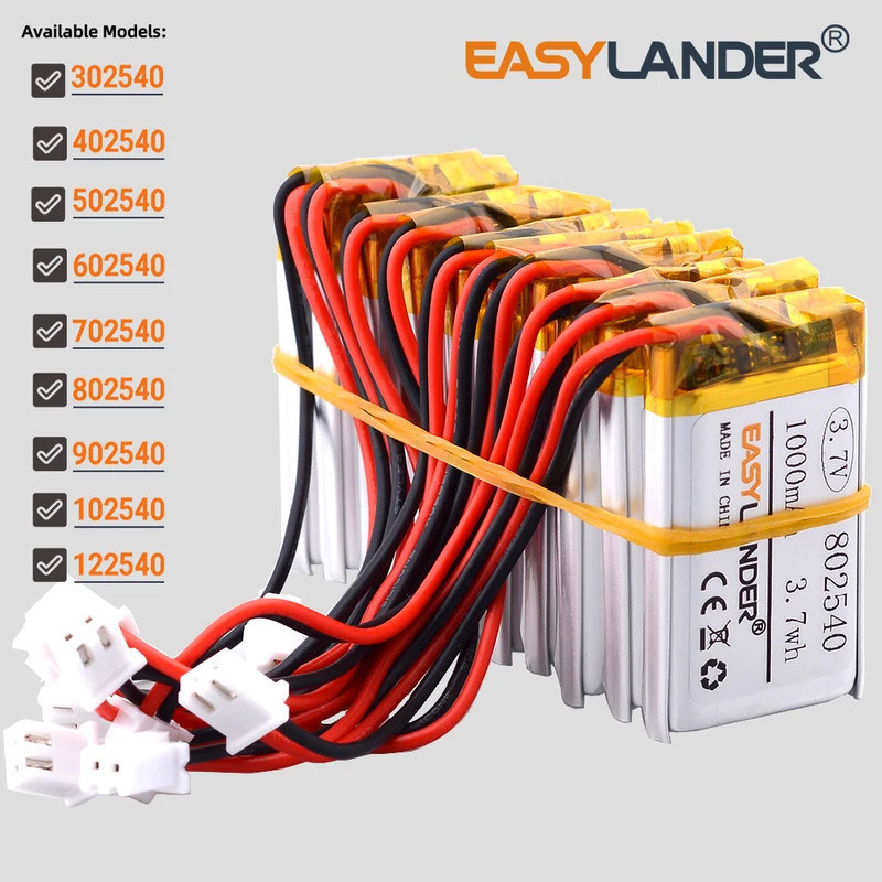 10 ชิ้น/ล็อต 802540 JST2.54 2P 3.7V 1000mAh แบตเตอรี่ Li-Polymer Li-ion Lipo 302540 402540 502540 60