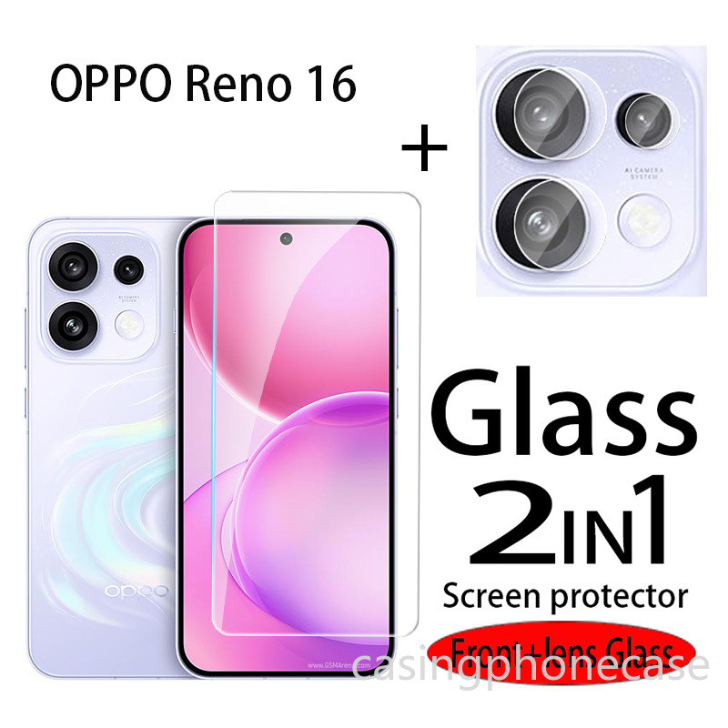 2 in 1 ป้องกันหน้าจอกล้องสําหรับ OPPO Reno 16 16Pro 16F Pro F5G 2026 คลุมทั้งหมดใสกระจกนิรภัยป้องกันเลนส์ด้านหน้าฟิล์ม Ultra Slim Anti Scratch