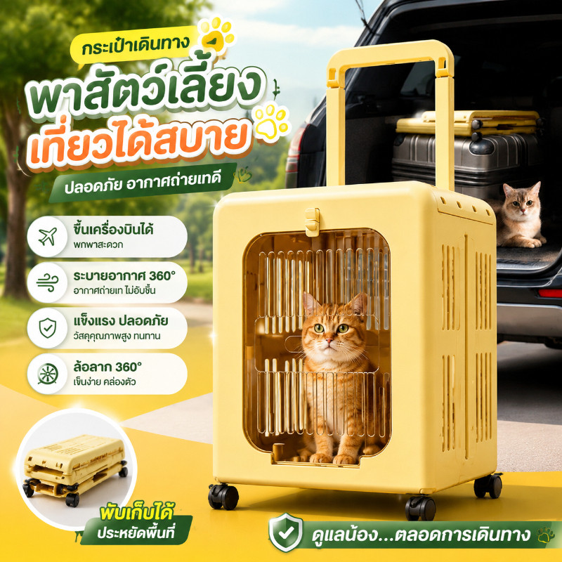 COD กระเป๋าล้อลากสัตว์เลี้ยง สำหรับแมวสุนัข กรงเดินทางพับเก็บได้ ความจุใหญ่ ระบายอากาศรอบด้าน แข็งแรง พกพาสะดวก