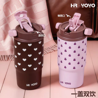 650ml 316SS แก้วน้ําหุ้มฉนวนพร้อมที่จับและหลอดคู่, ถ้วยรถสําหรับกีฬากลางแจ้ง