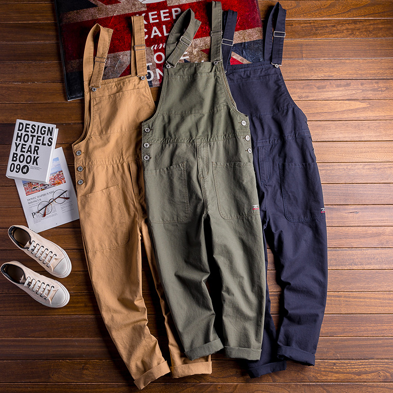 Youth Retro Casual Pants Men Straight Overalls Overalls Loose Casual Khaki Overalls
