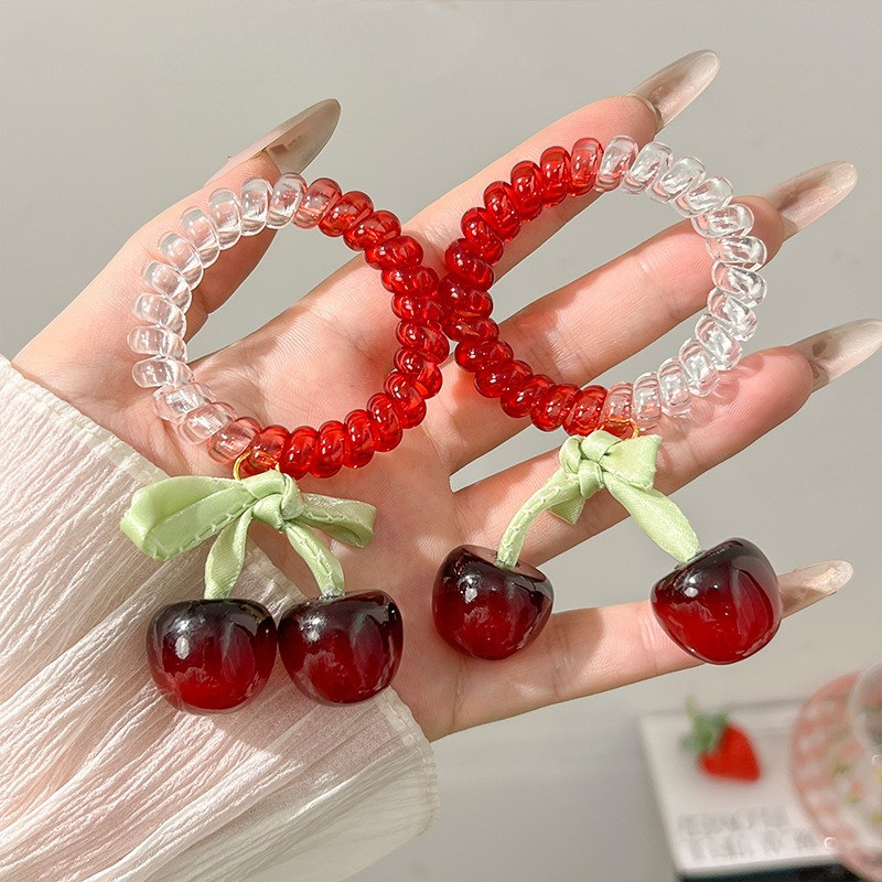 2025 ยางรัดผม Fine Flash Cherry Bow