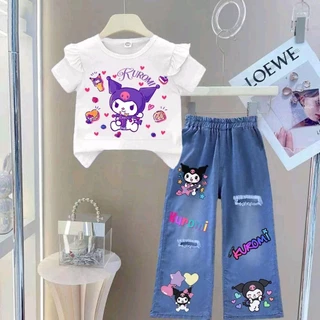 Pinkชุดตามกระแส ชุดเซ็ทเด็ก เสื้อแขนปีกนก+กางเกงยีนส์เทียม (ผ้าฝ้ายโพลี)