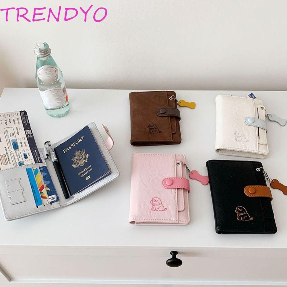 TRENDYO PU Passport Bag, Card Holder Wallet, Portable Cute Puppy Passport Cover Ticket Holder Passport Clip Women