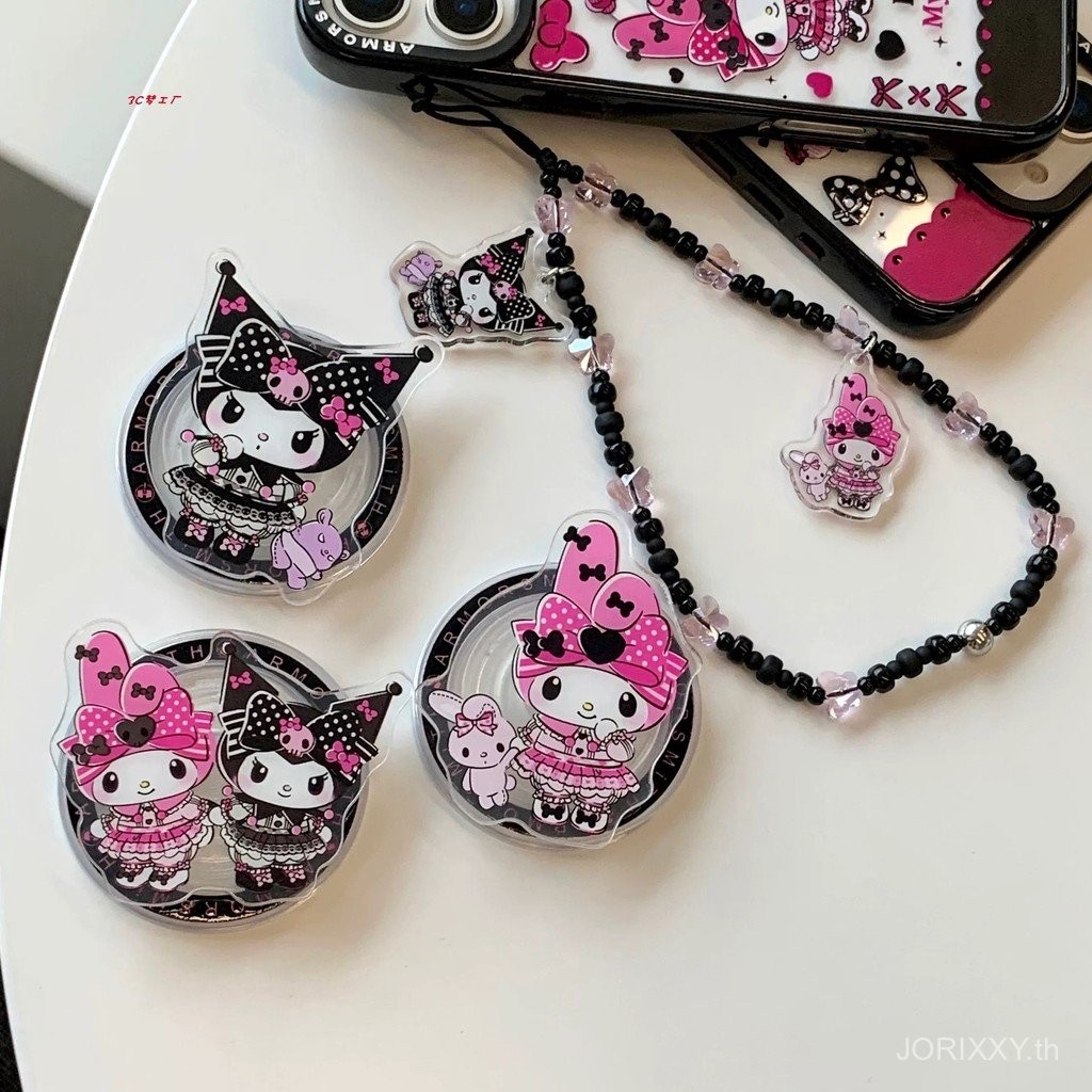 การ์ตูน Sweet Cool Kuromi เหมาะสําหรับ MagSafe วงเล็บแม่เหล็กดูดซับซุปเปอร์หดเดสก์ท็อปถุงลมนิรภัยขี้เกียจ