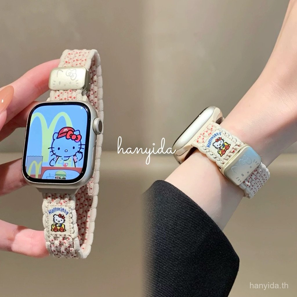 ใหม่สีถักแม่เหล็กไนลอน KT สายรัดแมวน่ารักสําหรับ Series I 10987654321     SE, SE2, Ultra, Ultra 2 49