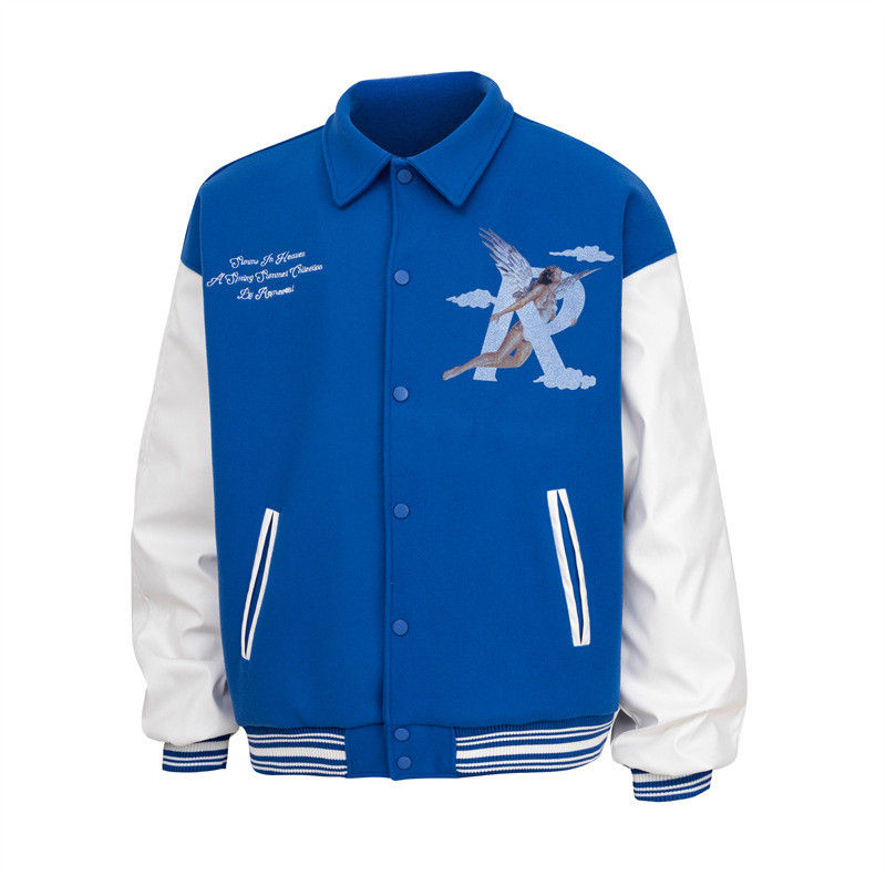 OY1Q  REP''''T American Retro Angel Digital Print Padded Baseball Jacket Loose Fit Unisex Jacket