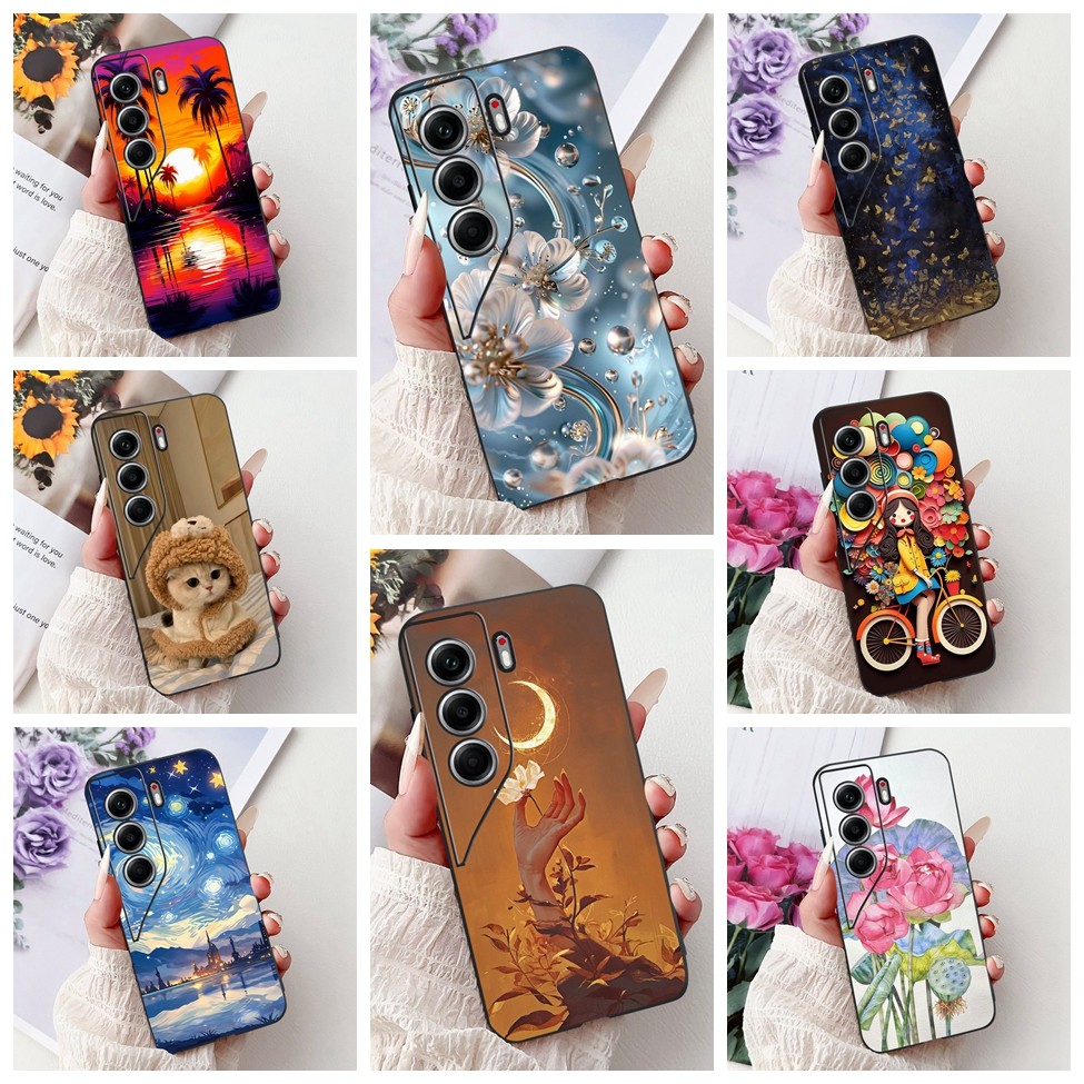 Tecno Camon 40 กรณี CM5 ซิลิโคนแมวน่ารักแฟชั่นดอกไม้ตลกทาสีปกหลัง Techno Camon 40 เคสโทรศัพท์ความงาม