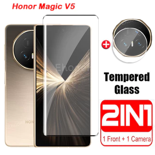 2in1 กระจกนิรภัยสําหรับ Honor Magic V6 V5 V3 4G 5G 2025 ขอบโค้งป้องกันหน้าจอสําหรับ MagicV6/V5 V 5 MagicV3 ฟิล์มป้องกันพร้อมเลนส์กล้อง