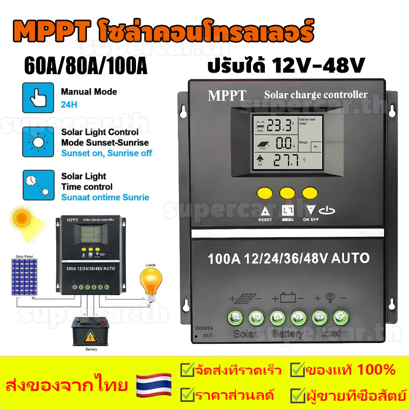 MPPT โซล่าชาร์เจอร์ โซล่าร์ชาร์จเจอร์ Powland 30A/60A/100A MPPT ชาร์จเจอร์12v-48v สำหรับแบตเตอรี่ลิเธียม