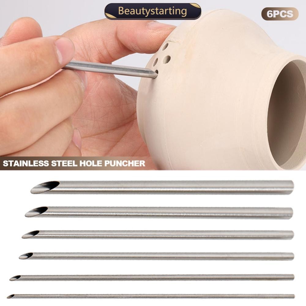 BEAUTYSTARTING 6 ชิ้น/เซ็ตสแตนเลส Hole Puncher สําหรับเครื่องปั้นดินเผา Clay Holing ประติมากรรมแกะสล