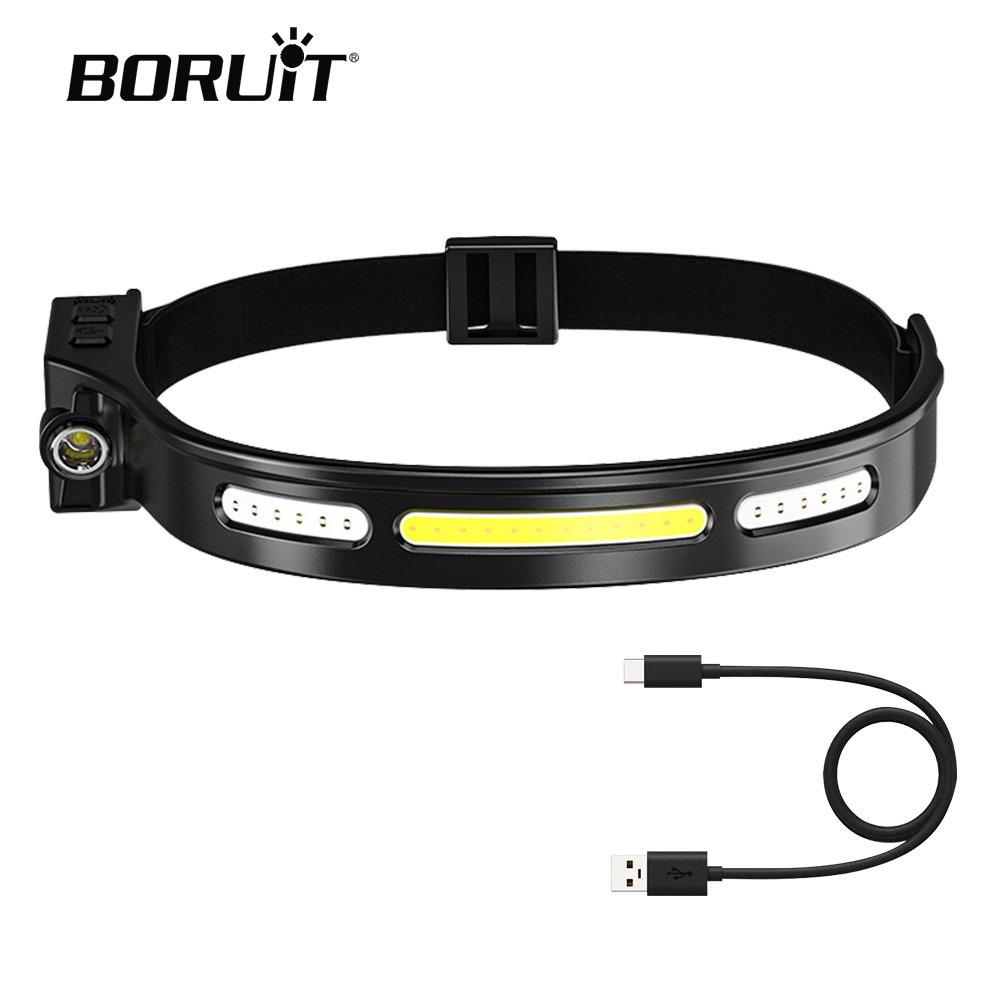 BORUiT ที่คาดผม LED แบบชาร์จไฟได้กันน้ําตกปลากลางคืนเหนี่ยวนําหัวติดแคมป์ปิ้งไฟฉายแหล่งกําเนิดแสงคู่