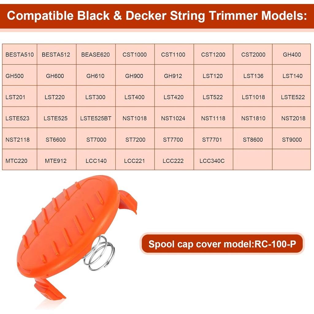 RC-100-P เปลี่ยน Spool สําหรับ Black & Decker GH600 GH610 GH900 String Trimmers,3-Pack (3 หมวก + 3 ฤ