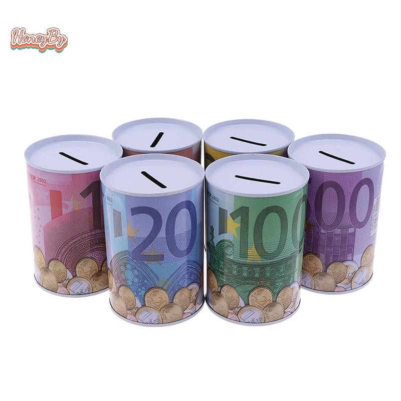 Honeybird Euro Dollar กล่องเงิน Safe กระบอก Piggy Bank Bank Bank สําหรับเหรียญ Deposit กล่อง Nice