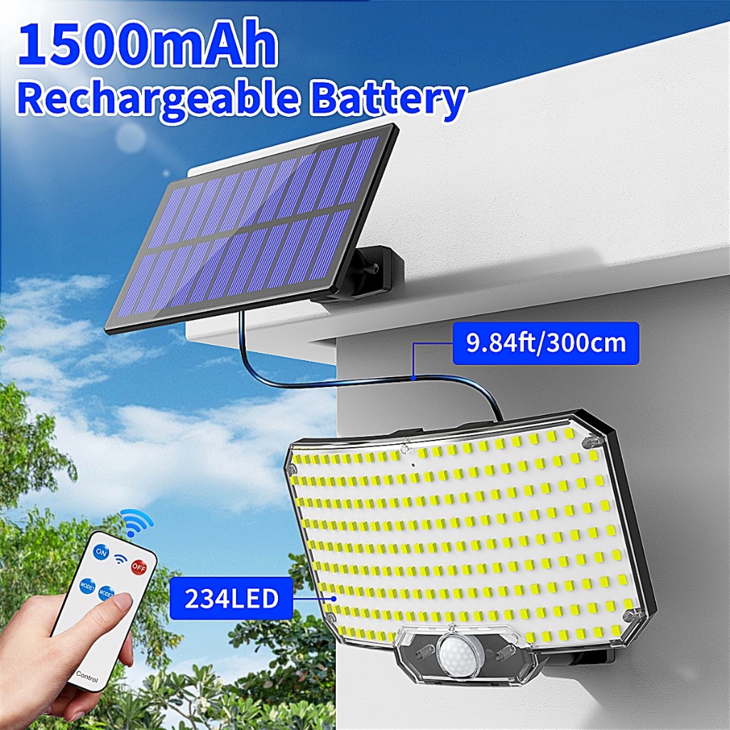 โคมไฟโซล่าเซลล์ 234LEDไฟโซล่าเซลล์ กันน้ำกลางแจ้ง กันน้ำ IP65 แบตฯ ความจุสูง ไฟตกแต่งกลางคืน