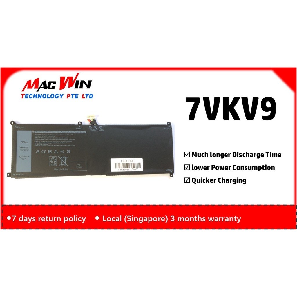 7VKV9 7.6V 30Wh แบตเตอรี่แล็ปท็อปใหม่เข้ากันได้กับ Dell XPS 12 9250 Latitude 12 7275 Series 9TV5X 09