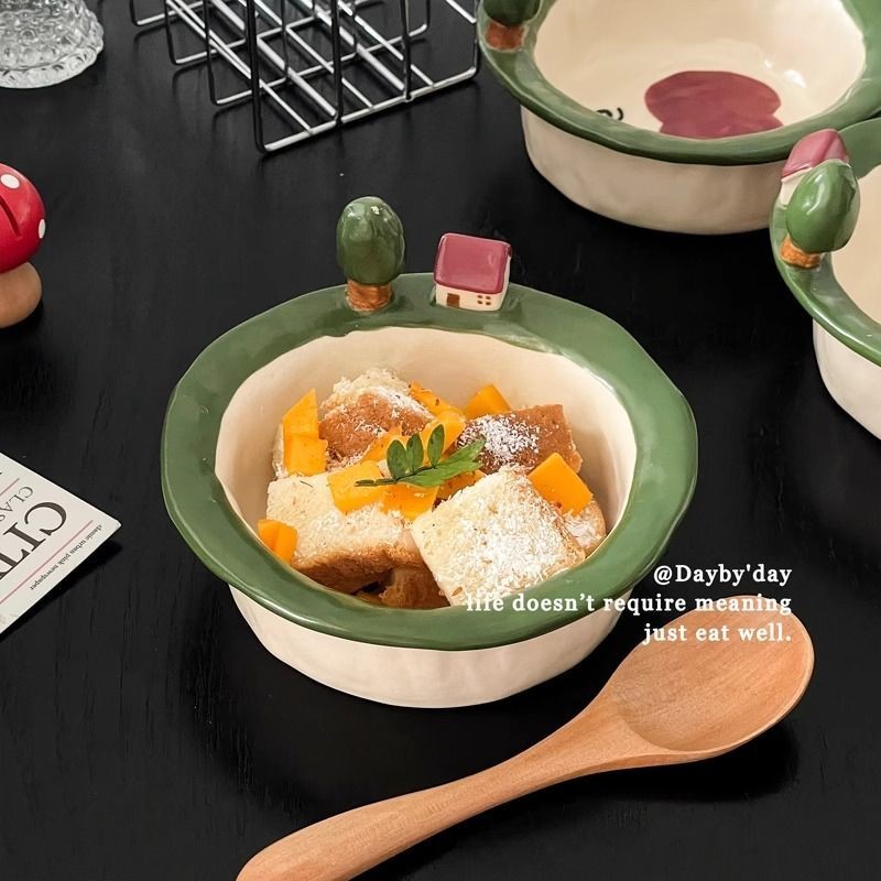 ใหม่ Underglaze สีเด็กน่ารัก 5.5 นิ้ว Hand-Pinched ไม่สม่ําเสมอเซรามิคอาหารเช้าชาม KHLF