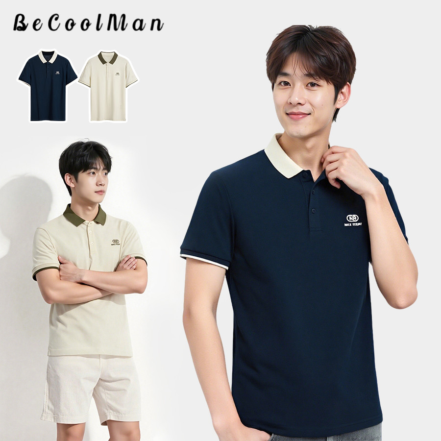 💥BecoolMan💥ฤดูร้อน เสื้อโปโล ดีไซน์ปกกด กระดุม เสื้อยืดแขนสั้นสำหรับผู้ชาย สบายๆ แฟชั่น