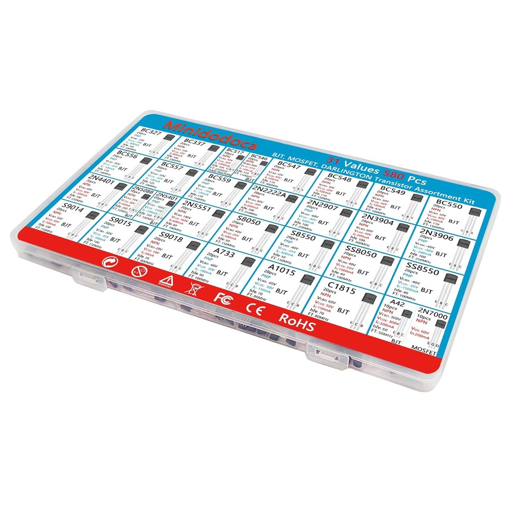 31 ชนิด 580 ชิ้นสารพันประเภทวัตถุประสงค์ทั่วไป TO92 ทรานซิสเตอร์ PNP NPN Bipolar Power ทรานซิสเตอร์ 