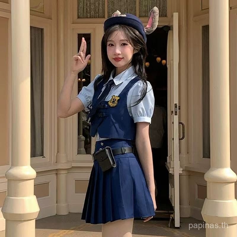 PAPINAS-ชุดยูนิฟอร์มนิทรรศการการ์ตูนกระต่ายตำรวจ Zootopia Garden จูดี้ คอส