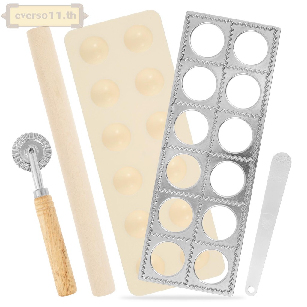 Ravioli แม่พิมพ์ชุด Multifuncional Ravioli Maker ไม้ Rolling Pin Pastry Cutter ล้อและช้อนบรรจุ SHOPT