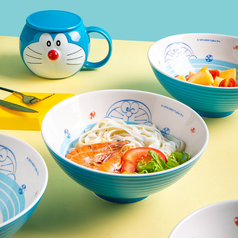 Doraemon Tableware เซรามิคญี่ปุ่นชามขนาดใหญ่ชามขนาดใหญ่การ์ตูนเด็กในครัวเรือนหมวกชาม/gdwt