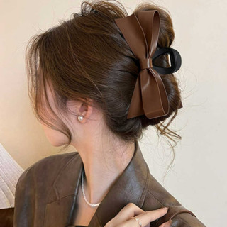 หนีบผมหนังวินเทจโบว์ สไตล์เกาหลี กิ๊บสำหรับผมหางม้า อุปกรณ์แ…