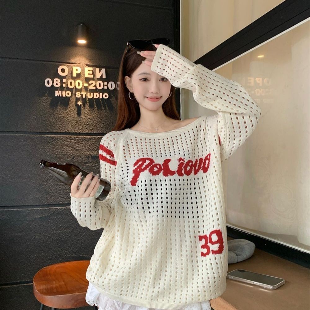 เสื้อถักแขนยาวไหล่เฉียง สไตล์อเมริกันทันสมัย สำหรับฤดูใบไม้ร่วง - รูปที่ 2