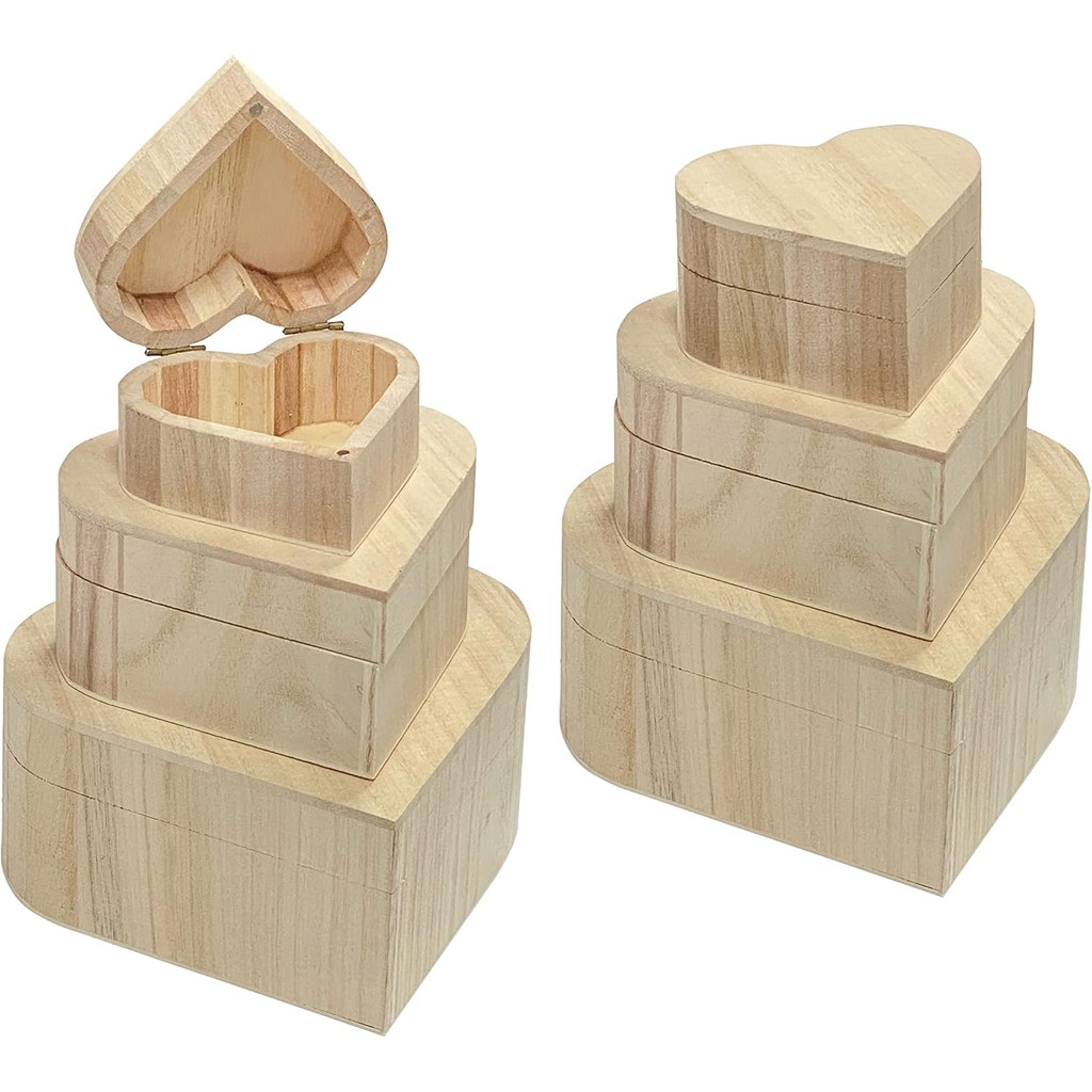 กล่องไม้ 6 แพ็ค กล่องเครื่องประดับรูปหัวใจ ไม้ไม่สิ้นสุด จัดเก็บงานฝีมือ (3 ชิ้น/เซ็ต, 2 ชุด) zp5เค