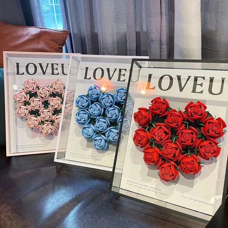พร้อมส่ง  บล็อกตัวต่อ ช่อดอกกุหลาบ DIY ช่อดอกอิฐ สีแดง ชมพู/สีน้ำเงิน/ขาว บล็อกอาคาร 3D ของขวัญวันวาเลนไทน์/วันเกิด ราคา ถูกที่สุด ดีลบีเคเค แกลเลอรีภาพที่ 5