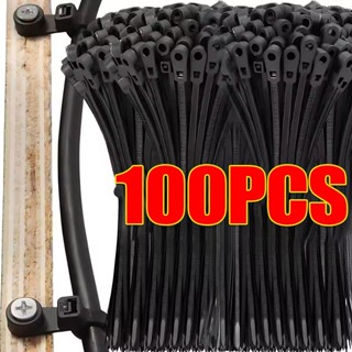 100 ชิ้น สายรัดเคเบิลไนลอนแบบติดรู / สายรัดแบบห่วงล็อคอัตโนม…