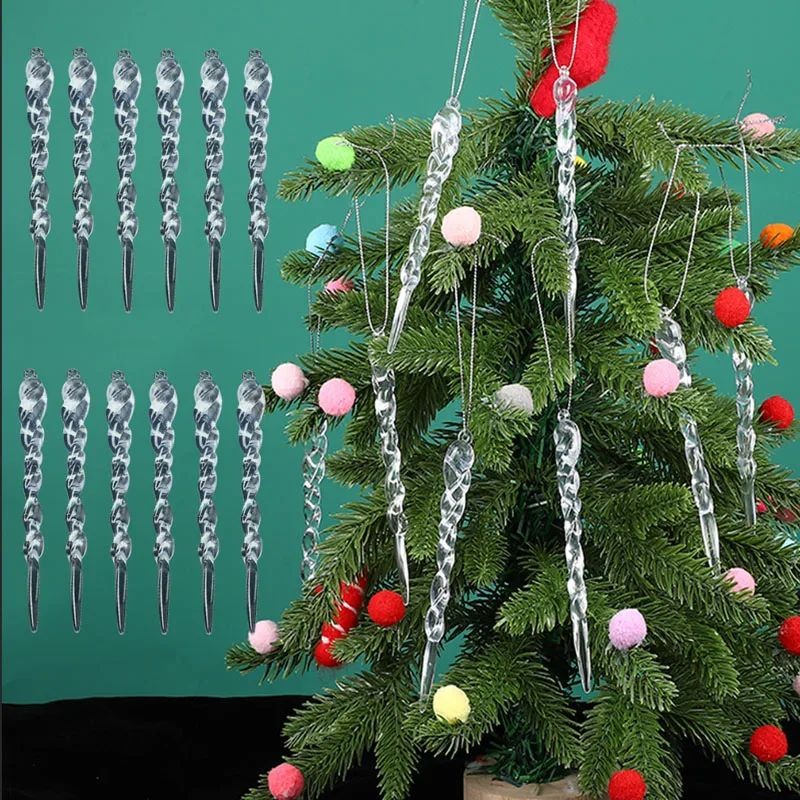 5 ชิ้นคริสต์มาสจําลอง Icicle Xmas Tree แขวนโปร่งใสปลอม Icicle
